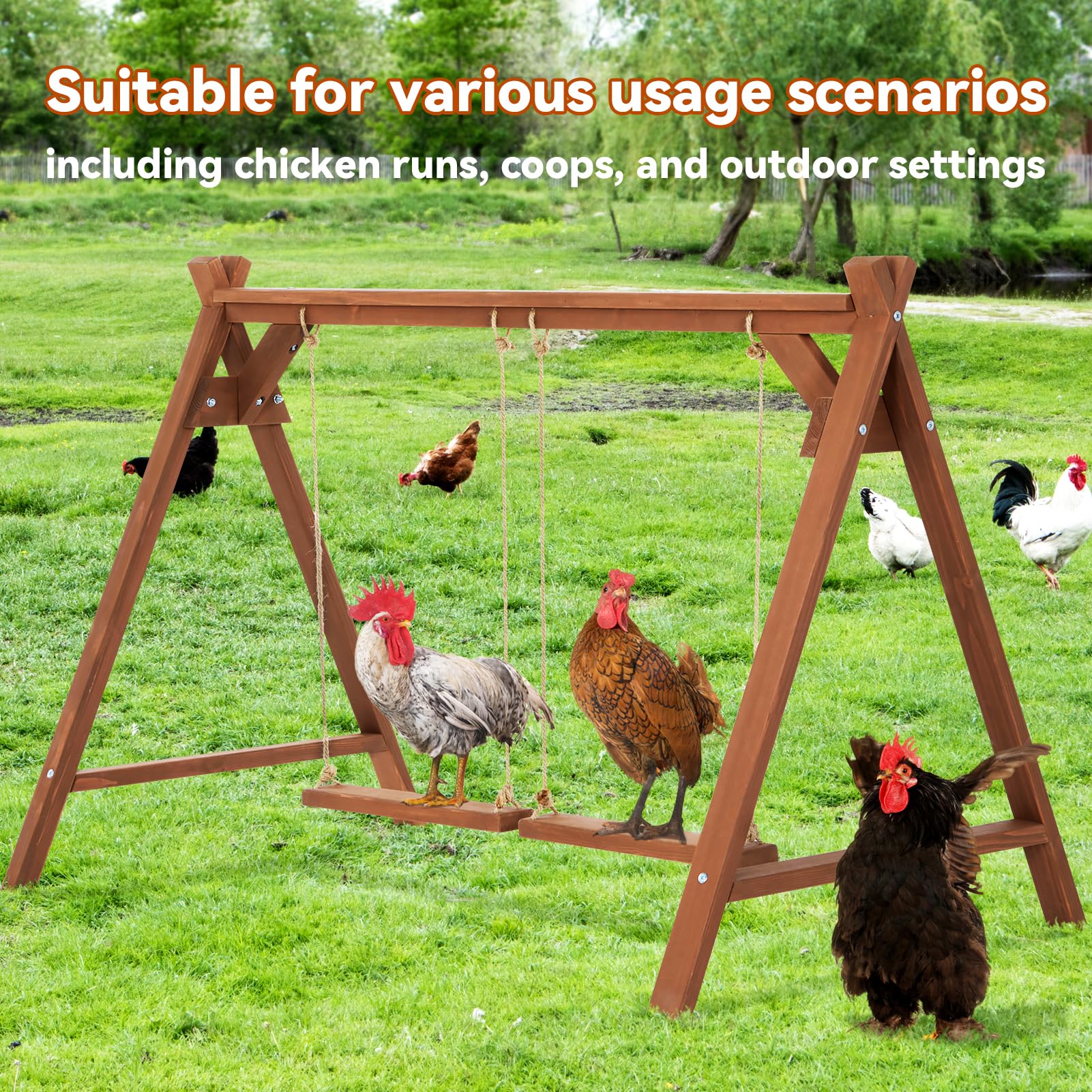 PETSFIT Chicken Roosting Bars for Hens with 2 Chicken Swings, Chicken Perch for Pet's Healthy & Play, Chicken Coop Accessories for 6-8 Chickens, Easy to Assemble&Clean - WoodArtSupply