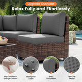 UDPATIO Patio Furniture Set with Fire Pit Table, 8 Inch Armrest Outdoor Sectional Sofa, 7 Piece Wicker Outdoor Furniture Conversation Sets with Waterproof Cover for Backyard Deck(Brown/Dark Grey) UDPATIO