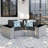 UDPATIO Patio Furniture Set,Fully Assembled Outdoor Sectional Sofa，Half-Moon Curved Modular 4 Pieces Heavy Duty Wicker Furniture Set for Porch,Backyard,Grey UDPATIO