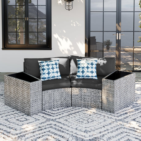 UDPATIO Patio Furniture Set,Fully Assembled Outdoor Sectional Sofa，Half-Moon Curved Modular 4 Pieces Heavy Duty Wicker Furniture Set for Porch,Backyard,Grey UDPATIO
