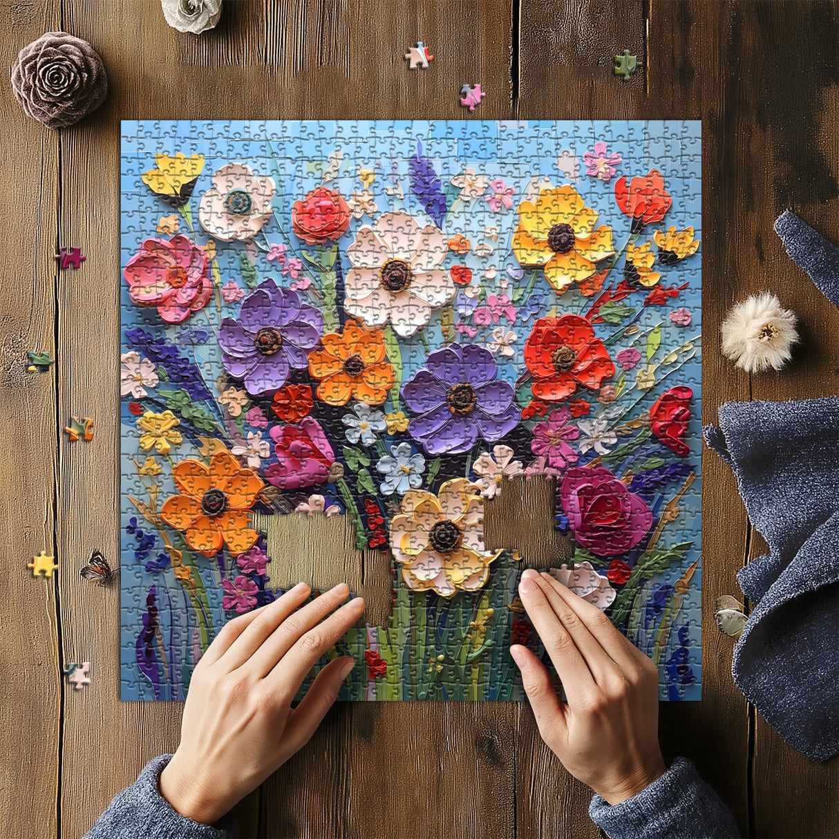 PICKFORU Colorful Flower Puzzles for Adults 1000 Pieces, Unique Floral Mosaic Puzzles Art Painting, Spring Garden Plant Puzzles, Impossible Hard Challenging Puzzle PICKFORU