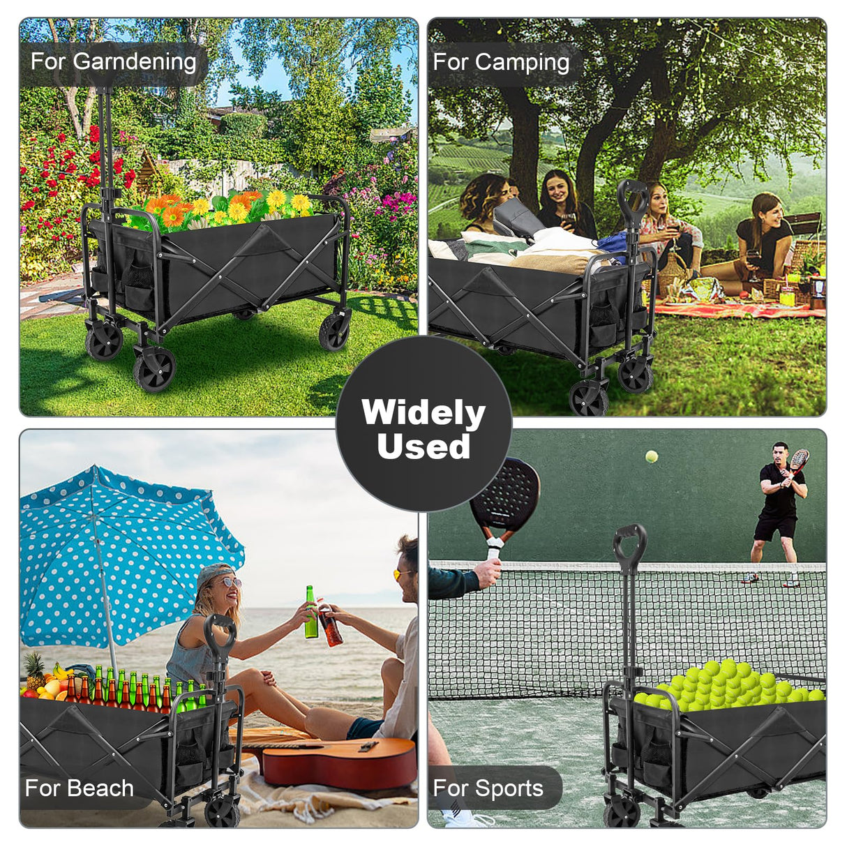 TWOCORN Collapsible Foldable Wagon,Beach Wagon Cart Heavy Duty with Wheels Foldable,Utility Folding Grocery Wagon for Camping Sports Outdoor Activities(Black) twocorn