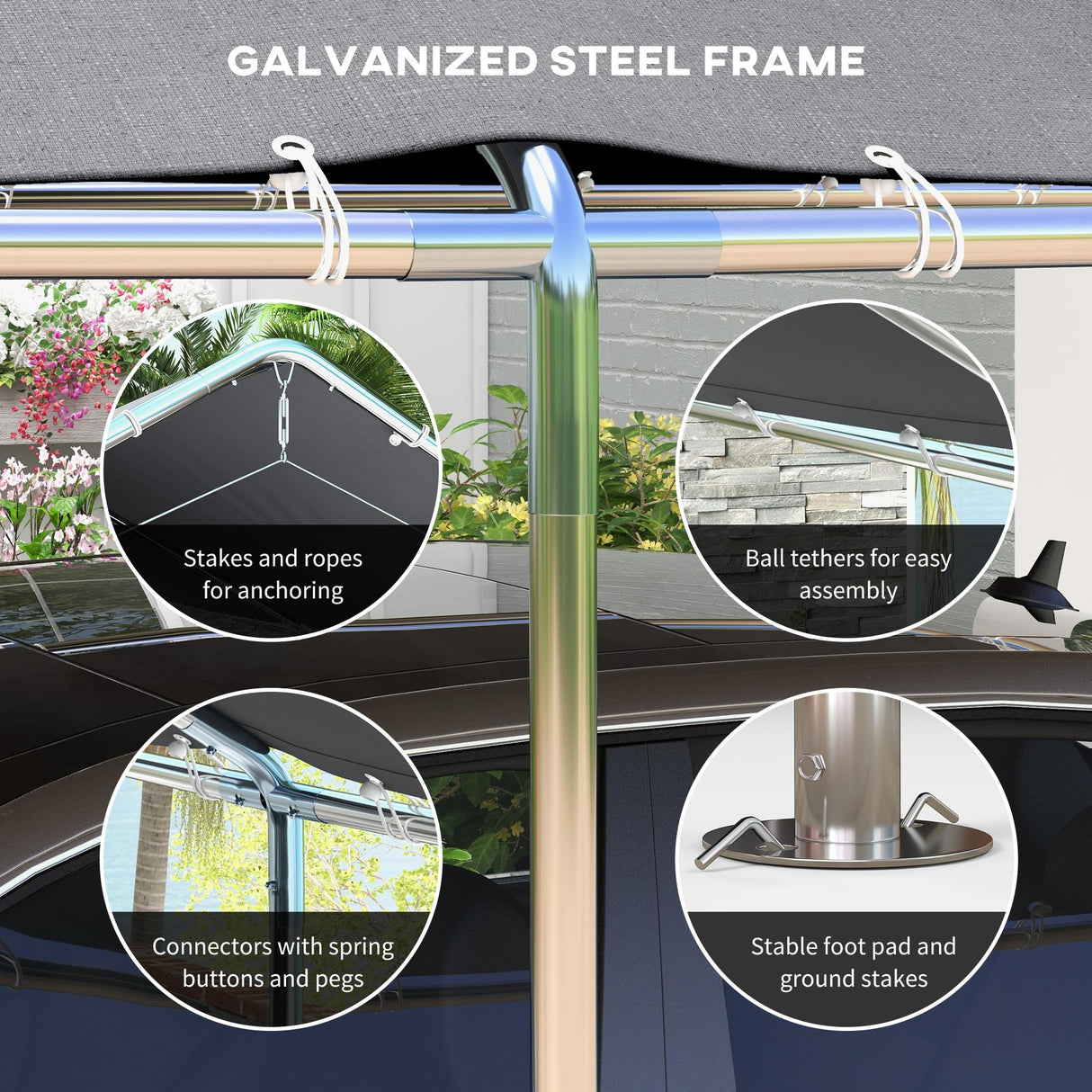 Outsunny 10'x20' Carport Heavy Duty Galvanized Car Canopy with Included Anchor Kit, 3 Reinforced Steel Cables, Grey Outsunny