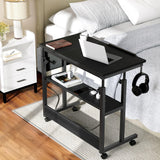 YITAHOME Height Adjustable Table with Charging Station, Portable Desk with Wheels, Small Standing Rolling Computer Desk with Tiltable Tabletop and Storage Bag, Black YITAHOME
