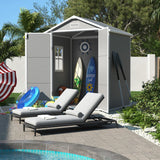 UDPATIO Outdoor Resin Storage Shed 6x4.5 FT, Plastic Garden Shed for Bike, Garbage Can, Tool, Outside Sheds with Lockable Door for Backyard, Patio, Lawn, Grey & White UDPATIO