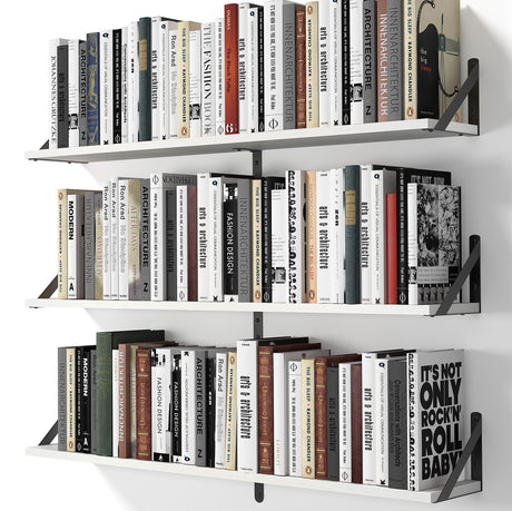 Heimlove Floating Shelves for Wall, 36 Inch Long Wood Floating Bookshelf Set of 3, Wall Mounted Hanging Shelf for Bathroom Bedroom Kitchen, White Heimlove
