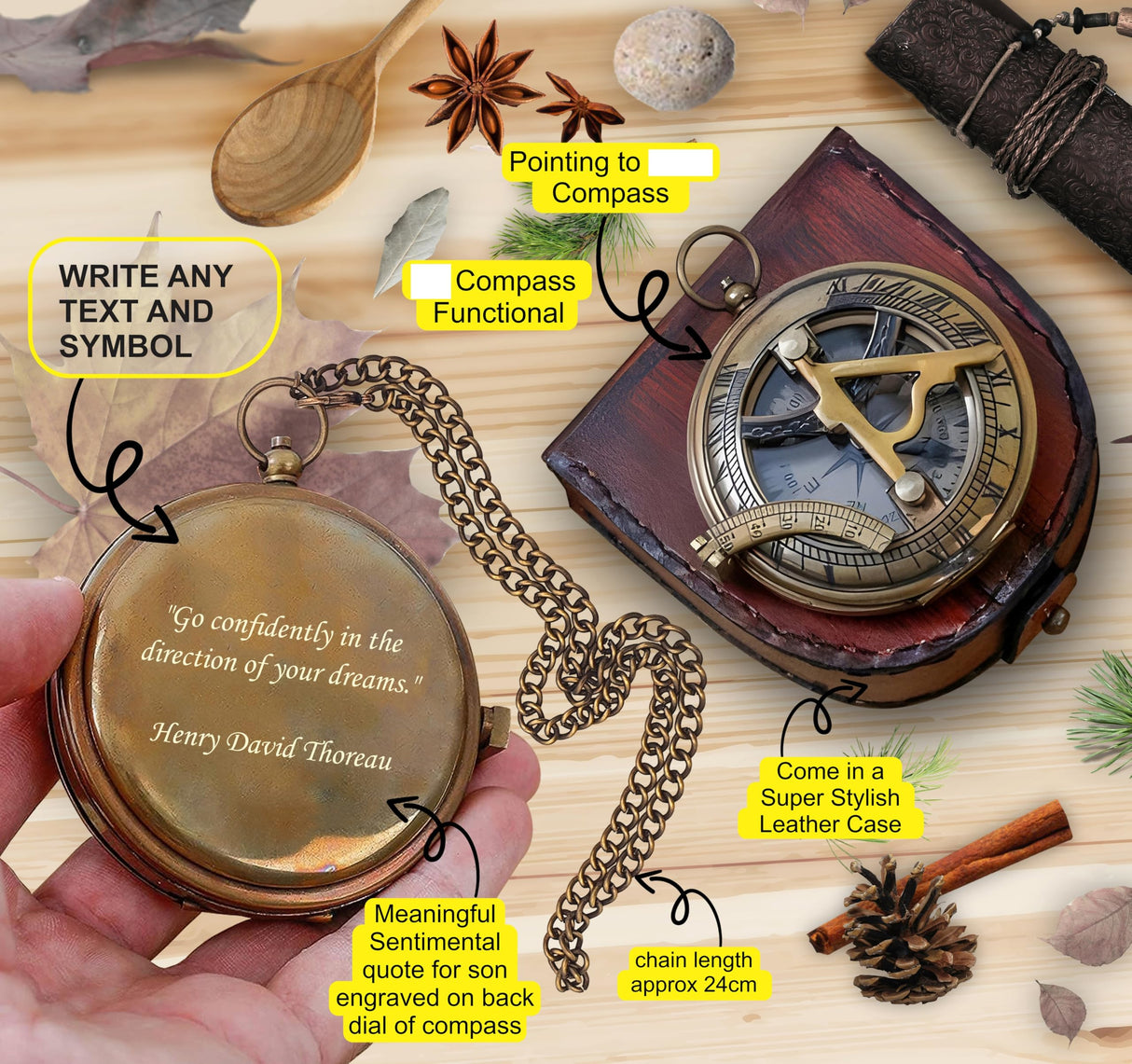 Personalized Compass Gifts, Engraved Custom Sundial Clock, Wedding Gift, Groomsmen Gift, Keepsake, Christmas, Baptism, Graduation, Boy Scouts, Anniversary, Fathers Day, Mothers Day RUNADI