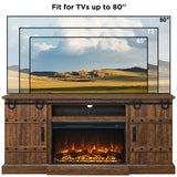 OKD 70" Fireplace TV Stand for 75 80 Inch TV, Farmhouse Highboy Entertainment Center with 30" Electric Fireplace &Sliding Barn Doors, 32" Tall Media Console Cabinet for Living Room, Reclaimed Barnwood OKD