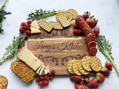 Custom Engraved Wooden Cutting Board Charcuterie Cheese Board Personalized with Custom Text or Message Acacia Wood (10 X 14) - WoodArtSupply