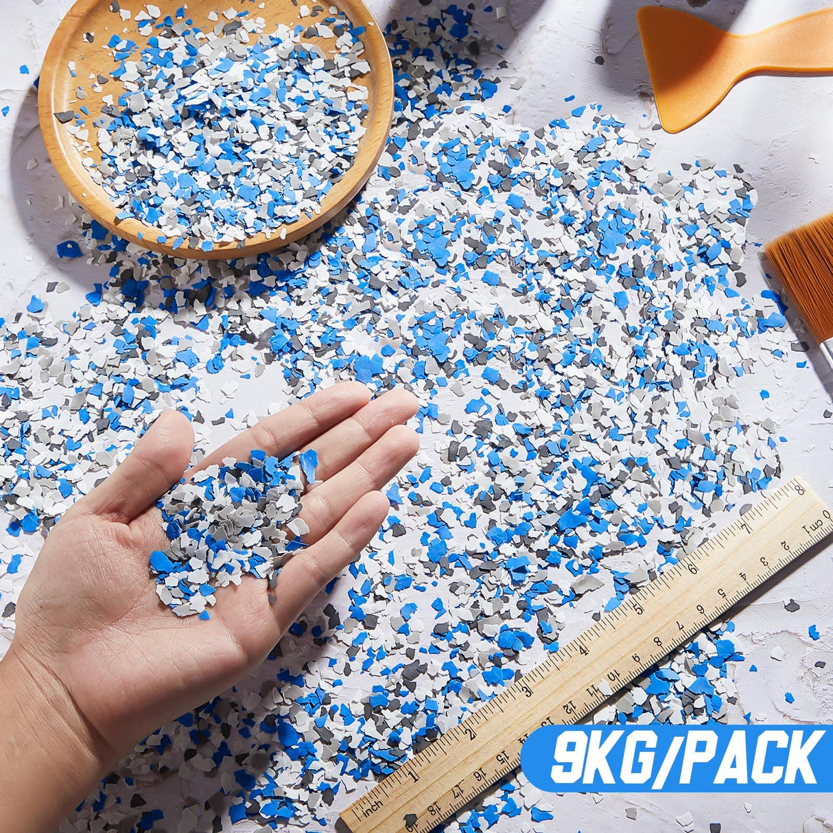 9 Kg/ 20 lb Decorative Color Chips Garage Floor Epoxy Kit Blend Paint Flakes Concrete Floor Coatings for Garage Floor Paint Interior Exterior Walls Floors (Black White Gray Blue) Fabbay
