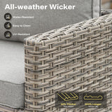 11 Pieces Outdoor Sectional Patio Furniture Set with 54" Fire Pit,Wicker Conversation Sets Rattan L Shaped Couch Swivel Rocking Chairs,Modular Outdoor Sofa for Porch Balcony Backyard Dark Grey ORMONO