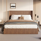 Lift Up Storage Bed King Size, King Bed Frame with Headboard and Lift Storage System, Wood Headboard with Wing-Back and Convex Groove Board Design Bellemave