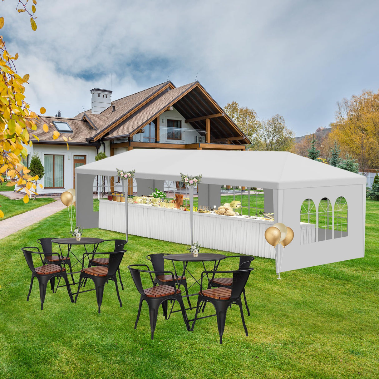 10' x 30' Outdoor White Gazebo Canopy Tent with 5 Removable Sidewalls, Patio Gazebo with Transparent Windows, Shade Shelter Tents Ideal for Birthdays, Events, Parties, Weddings, Gatherings, Beach, BBQ OLLIDOT