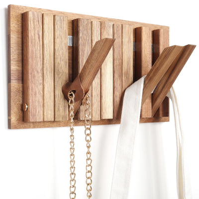 KYIAANY Coat Rack Wall for Farmhouse: Wood Rustic 6 Hooks Mount 10.4inch Retractable Wall Mounted for Small Spaces Entryway Hallway Bathroom for Hanging Jacket Towel Backpack Bag