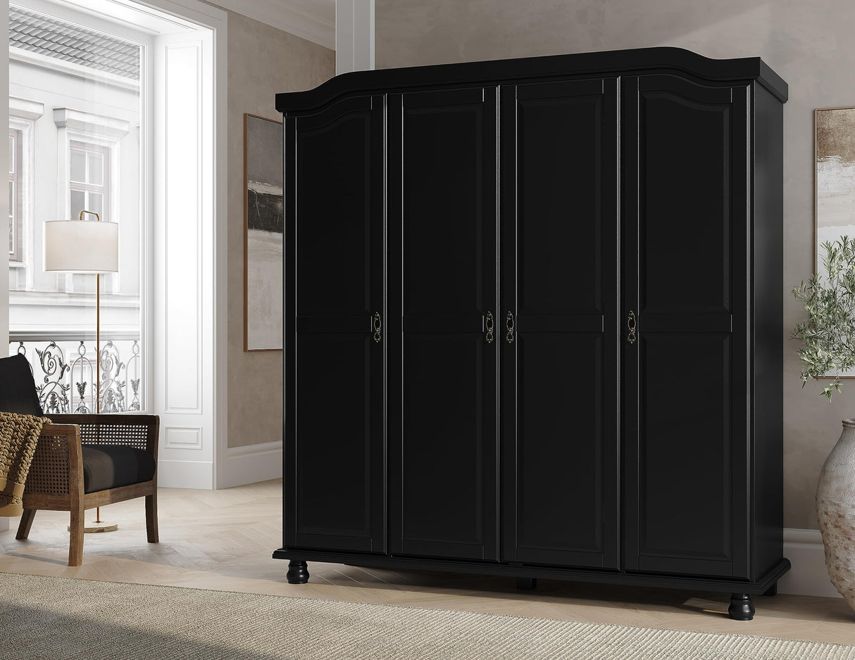 Palace Imports 100% Solid Wood Kyle 4-Door Armoire Wardrobe Closet, Black, 72.25" w x 76.5" h x 22.25" d, Renewable Eco-Friendly Wood, Made in Brazil Palace Imports