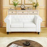 Naomi Home Emery Chesterfield Leather Loveseat, Mini Sofa Sleeper Loveseat, Small Sofa Bed with Rolled Arms, Tufted Cushions 2 Seater Sectional Small Loveseat for Small Spaces, Living Room Off White Naomi Home