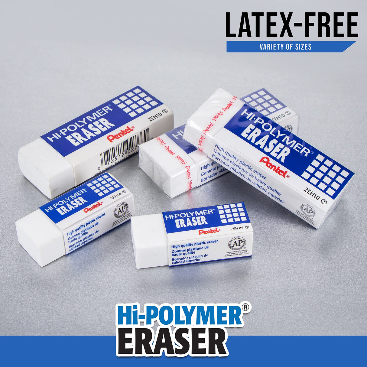 Pentel Hi-Polymer Block Eraser Small White, Pack of 4 (ZEH05BP4) Pentel