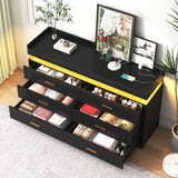 jiteentarou 6 Drawer Dresser with Charging Station and LED Lights, Modern Chest of Drawers with Power Outlet, Organizer Cabinet for, Living Room, Black jiteentarou