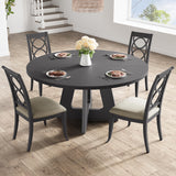 GarveeHome 47-Inch Round Large Dining Table Set for 4 to 6, Farmhouse Dinner Table with Wooden Top and Legs for Home Dining Room or Living Room - Black(No Chairs) GarveeHome