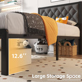 Fluest Twin Bed Frame with Headboard Linen Upholstered Bed Frame Platform,All Metal Slats Support Platform Bed Frame with Storage Space,Easy Assembly,Noise Free,No Box Spring Needed,Grey Fluest