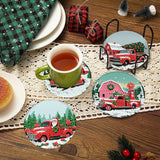 8 PCS Christmas Red Truck Diamond Art Coaster Kits with Holder - Diamond Painting for Adults Beginners - 5D Gem Art Dots Paintings with Cork Pads - Crafts Supplies Clendo