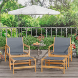 Greesum 4 Piece Furniture Outdoor Acacia Wood Chair with Ottoman for Porch, Balcony, Deck, Patio, Backyard, Gray Greesum