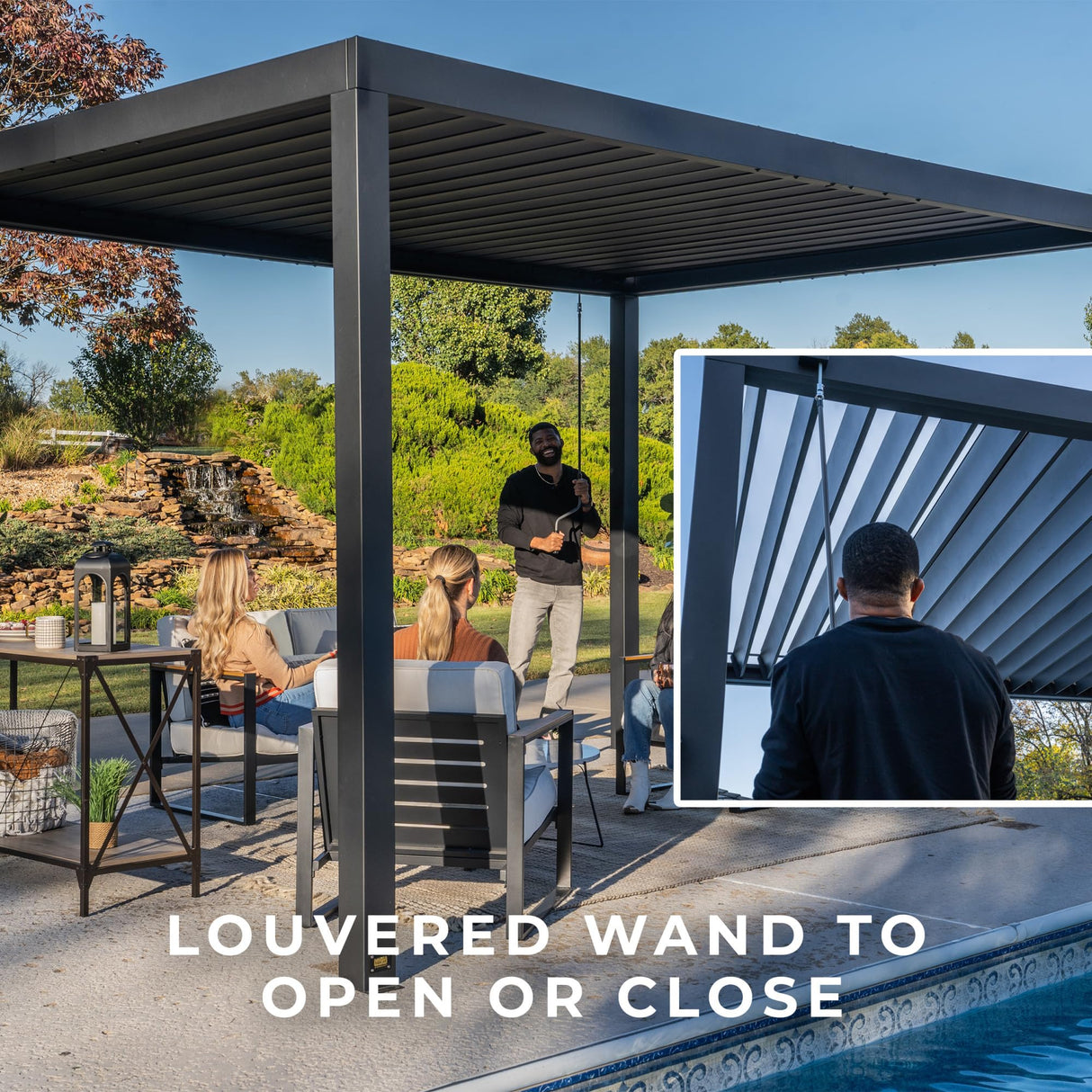 Backyard Discovery Sarasota Steel Louvered Pergola 16 x 10, Outdoor Pergola with Adjustable Roof, Sun and Rain Protection, Easy Installation Pergola Backyard Discovery