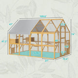 Lovinouse Extra Large Wooden Outdoor Cat House, 57ft² Cat Run Enclosure Walk in Catio Kitten Condo with Enter Door, 2 Doors, 2 Playpen & Hiding Houses, Bridges, Walks, Roof Cover, Golden Yellow Lovinouse