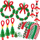 Christmas Crafts for Kids Adults Families, Beaded Ornament Kit to Make Wreath/Candy Cane/Xmas Tree/Snowman, Holiday Decorations Party Supplies, 40 Pieces jollylife