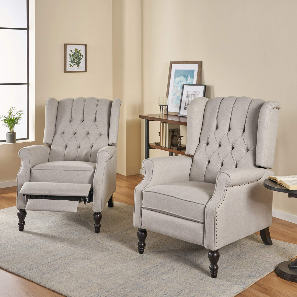 Christopher Knight Home Earlean Fabric Recliner (Set of 2), Light Gray, Dark Brown Christopher Knight Home