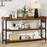 IRONCK Console Table, Sofa Table with Power Outlet, Farmhouse Hallway Table for Entryway, Living Room, Height Adjustable, Easy Assembly, Rustic Brown,55" IRONCK