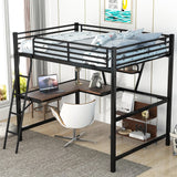 Full Size Loft Bed with Desk and Storage Shelf, Heavy Duty Loft Bed Full Size, Full Loft Bed with L- Shaped Desk and Guardrail, Full Size Loft Bed for Kids, Teens, Adults, Full Size Loft Bed Black Bellemave