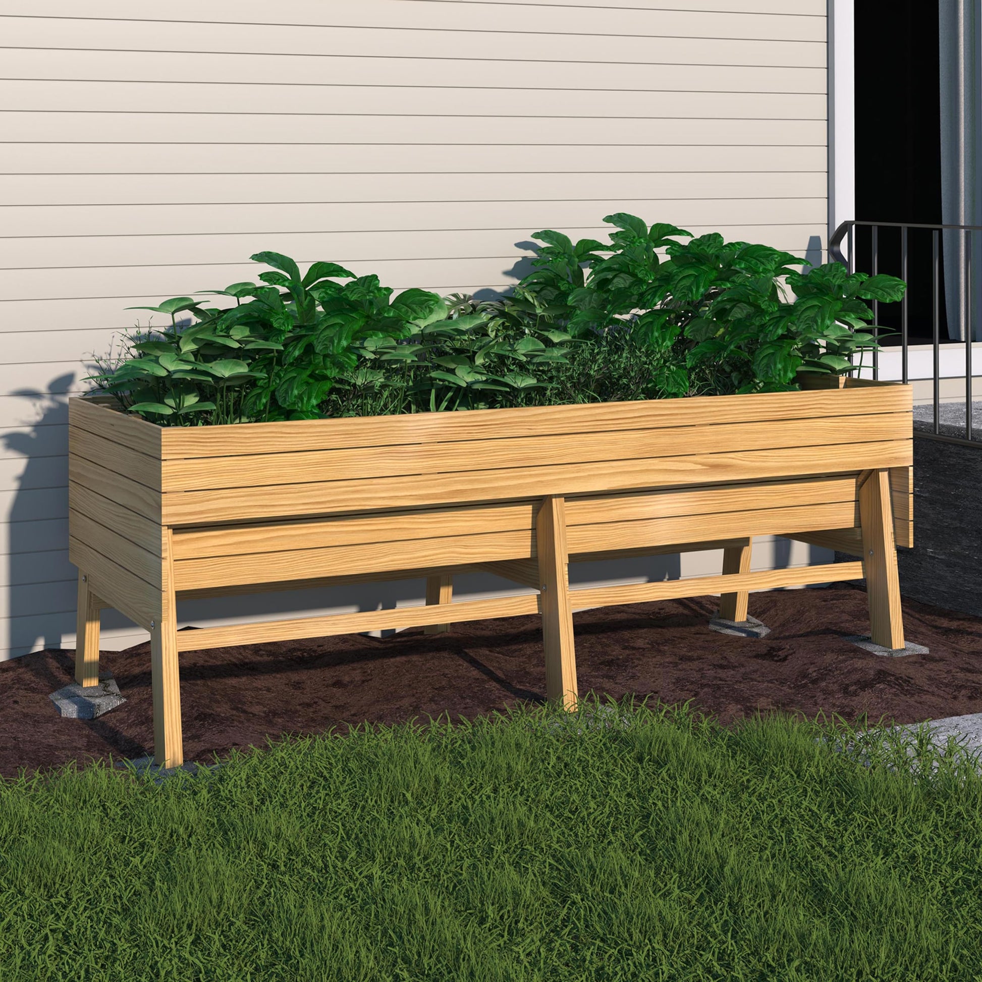 VEIKOU Raised Garden Bed 6 x 3 x 2FT, Raised Garden Beds Outdoor with 6 Legs, Detachable Liner, Garden Bed for Backyard, Patio, Balcony, 837lbs Capacity, Natural Wood - WoodArtSupply