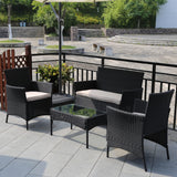 4 Pieces Patio Furniture Set Rattan Outside Furniture Wicker Sofa Garden Conversation Sets with Soft Cushion and Glass Table for Yard Pool or Backyard,Black PayLessHere