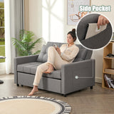 52" Sleeper Sofa with Pull-Out Bed, 3-in-1 Convertible Sofa Bed, Loveseat with Stepless Adjustable Backrest and Side Pocket, for Living Room Dorm Apartment, Linen, Light Gray GOSUHI