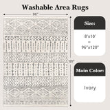 Art&Tuft 8x10 Area Rug, Super Soft Ultra-Thin Moroccan Washable Rugs 8x10, Anti-Slip Backing Rugs for Living Room, Foldable Geometric Machine Washable Area Rug(8'x10', Ivory) Art&Tuft