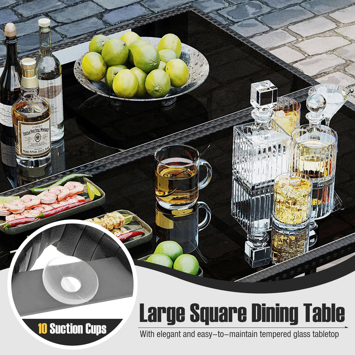 Tangkula 9 Piece Patio Dining Set, Rattan Chairs with Tempered Glass Table & Ottoman, Space Saving Wicker Sectional Conversation Set with Removable Cushions, Outdoor Furniture for Backyard Garden Deck Tangkula