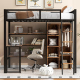 MaiDeHaoo Full Loft Bed with Desk and Storage Loft Bed Full with L Shaped Desk and Cabinet - Black MaiDeHaoo