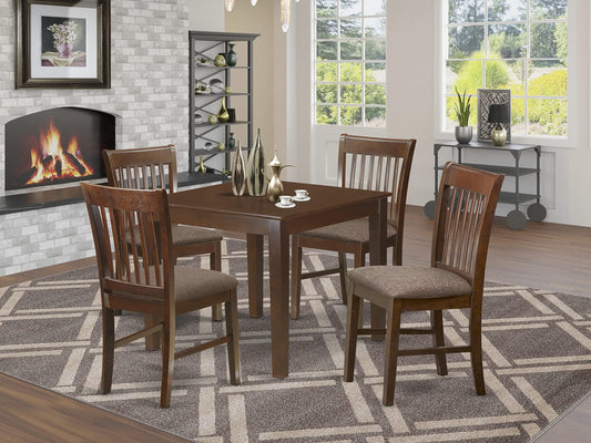 East West Furniture Oxford 5 Piece Dining Set Includes a Square Solid Wood Table and 4 Linen Fabric Kitchen Room Chairs, 36x36 Inch, Mahogany - WoodArtSupply