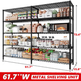 REIBII 5-Tier Heavy Duty Metal Wire Shelves, Industrial Style, 61.7"W x 72.4"H x 15.8"D, 1500 LBS Capacity, Adjustable, Rust Resistant, 2 Pack REIBII