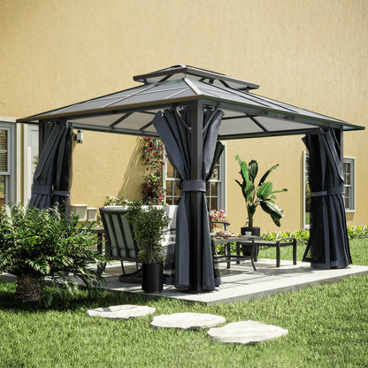 ZEPYARD Hardtop Gazebo 10x12 FT Polycarbonate Double Roof with Netting and Curtains, Metal Aluminum Outdoor Gazebo for Backyard, Patio, Deck (Grey) - WoodArtSupply