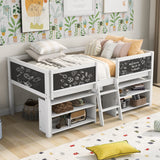 Harper & Bright Designs Kids Low Loft Bed with 2 Movable Storage Shelves, Twin Loft Bed Frame with Chalkboard and Ladder, Multifunctional Loft Bed for Kids Boys&Girls No Box Spring Needed (White) Harper & Bright Designs