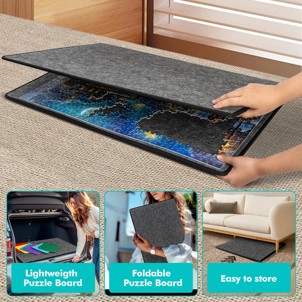 Becko US 2000 Piece Foldable Puzzle Board with 6 Colorful Trays & TPU Cover, Portable & Lightweight Puzzle Table, Puzzle Mat with Auxiliary Lines for Puzzle Storage, for 2000 1500 1000 Piece Puzzles Becko US