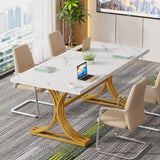 Tribesigns 5FT Conference Table for 4 to 6, 63" W x 31.5" D Modern Meeting Table with Faux Marble Tabletop, White and Gold Business Seminar Tables for Home Office (Faux Marble White+Gold) Tribesigns