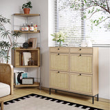 Brafab Freestanding Shoe Cabinet with 4 Flip Drawers, Natural Rattan Shoe Storage Organizer, Slim Shoe Storage for Entryway, Hallway Brafab