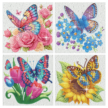 FlyingMage 5D Diamond Art Kits for Adults, Kawaii DIY Painting Art for Women, 4 Pack Cute Diamond Arts and Crafts Sets, Diamond Art Mosaic Kits,Big Gem Full Drill Diamond Dots,Flower Butterfly FlyingMage