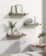 Sapowerntus Wood Floating Shelves Bathroom Wall Mounted, Small Light Rustic Farmhouse Narrow Shelf Storage, Bedroom Living Room Kitchen Office Display Decor with U Metal Brackets Set of 3 Sapowerntus