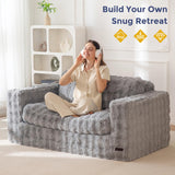 MAXYOYO Loveseat Sofa for Living Room, Small Sofa Couch Tufted Boneless Couch, Comfy Bean Bag Chair for Small Space Bedroom Apartment, No Assembly Needed, Grey MAXYOYO