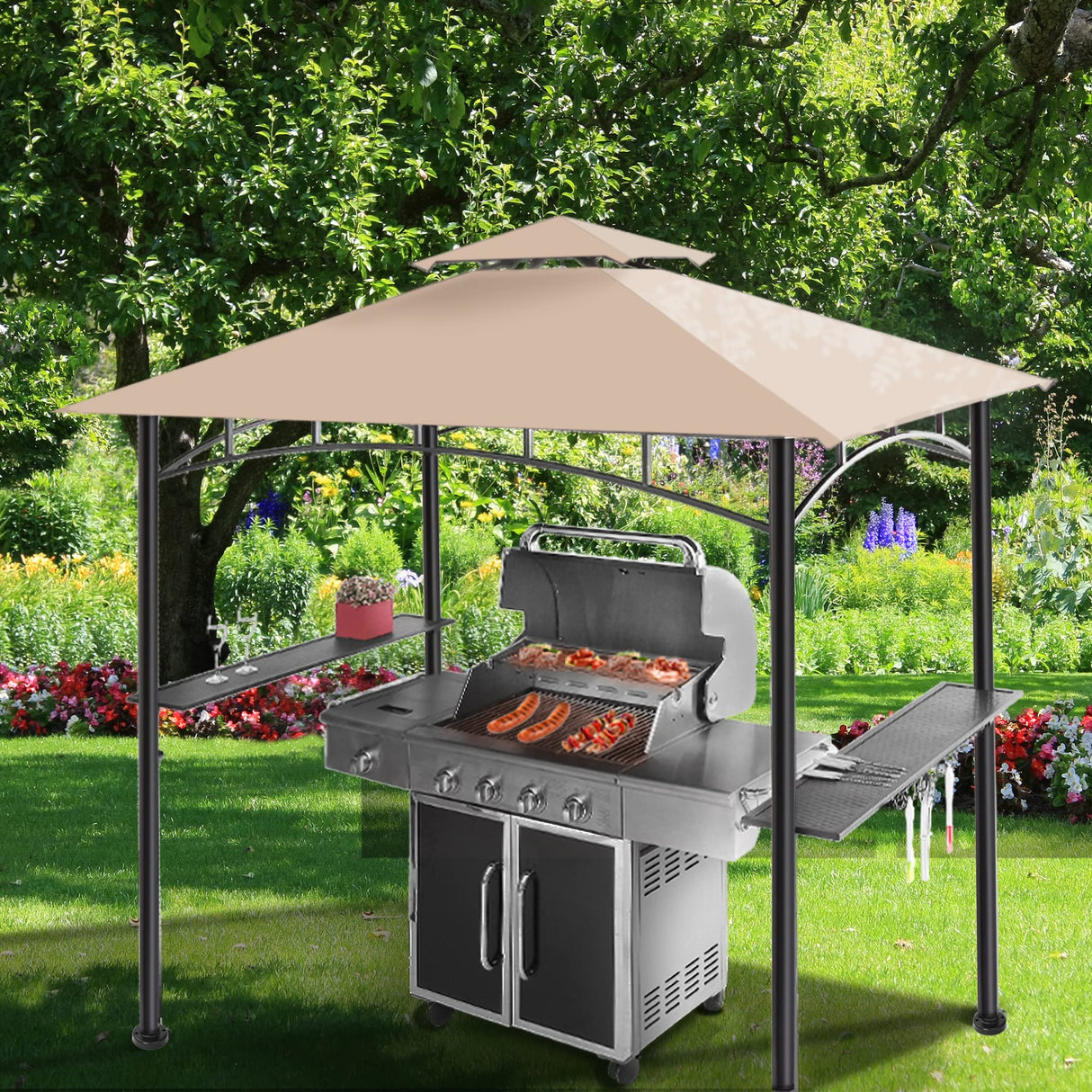 FAB BASED 5x8 Grill Gazebo Canopy for Patio, Outdoor BBQ Gazebo with Shelves, Barbeque Grill Canopy (Cream) FAB BASED