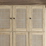 MOUMON 4 Rattan Door Wardrobe with Shelves and Drawers, Armoire Wardrobe with 2 Clothing Rods, Top Storage, Closet for Bedroom Oak 19" D x 59”W x 94.5”H MOUMON